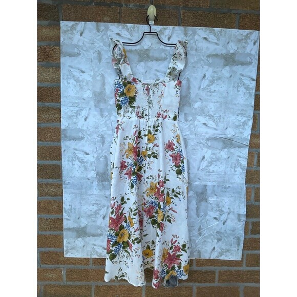Reformation Spaulding Linen Midi Dress in bouquets printed size 6 - Picture 8 of 12
